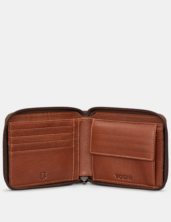 Genuine Brown Zip Around Leather Wallet