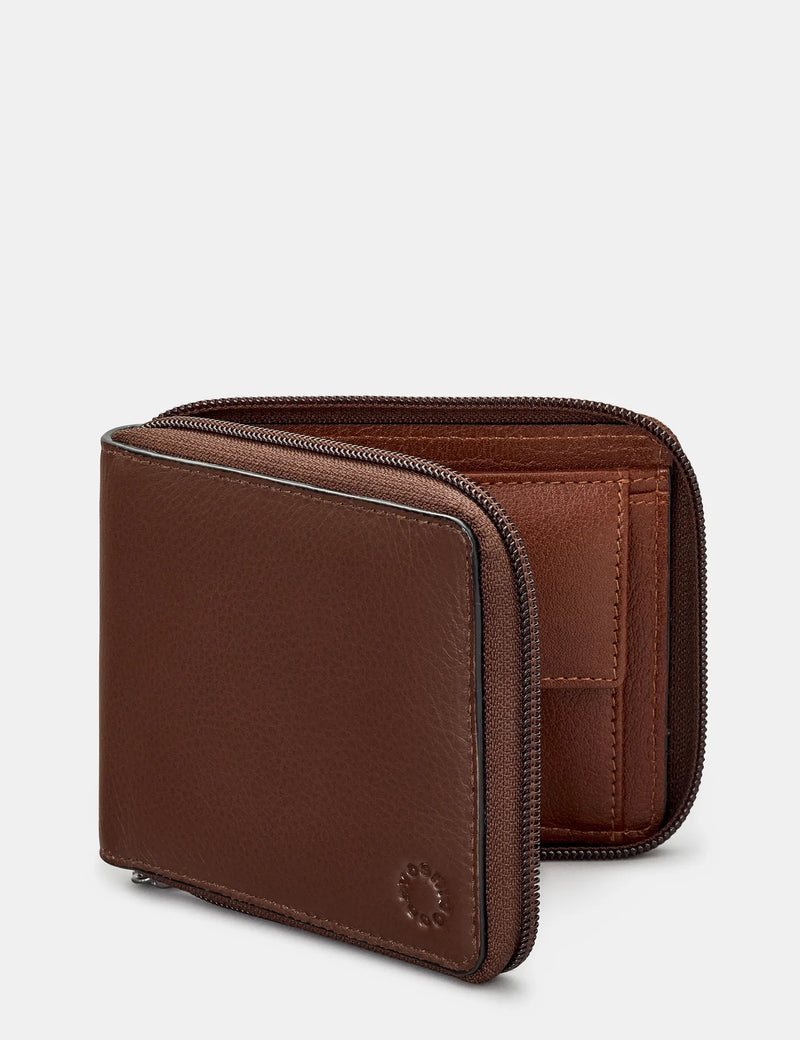 Genuine Brown Zip Around Leather Wallet