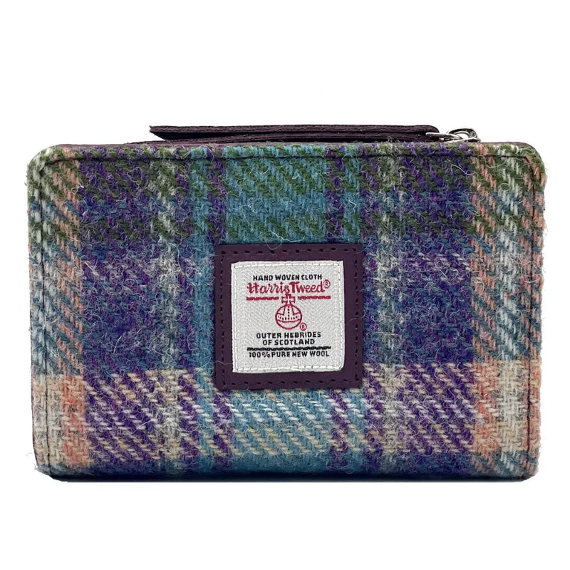 Harris Tweed Zip Purse - Green & Purple Plaid