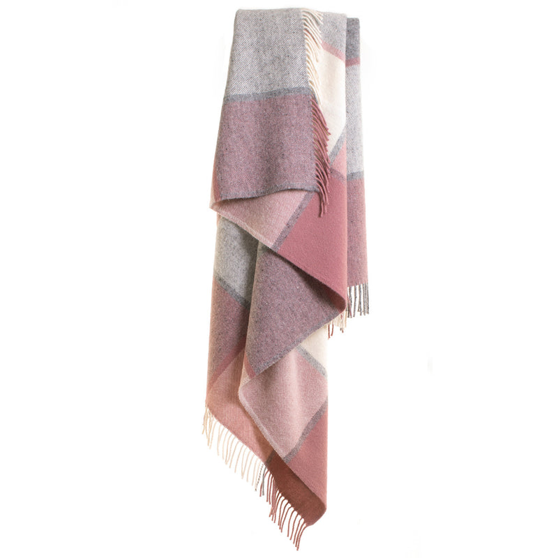 Block Check Charcoal & Dusky Pink Wool Throw
