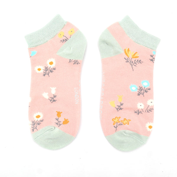 Dainty Floral Trainer Socks - Dusky Pink