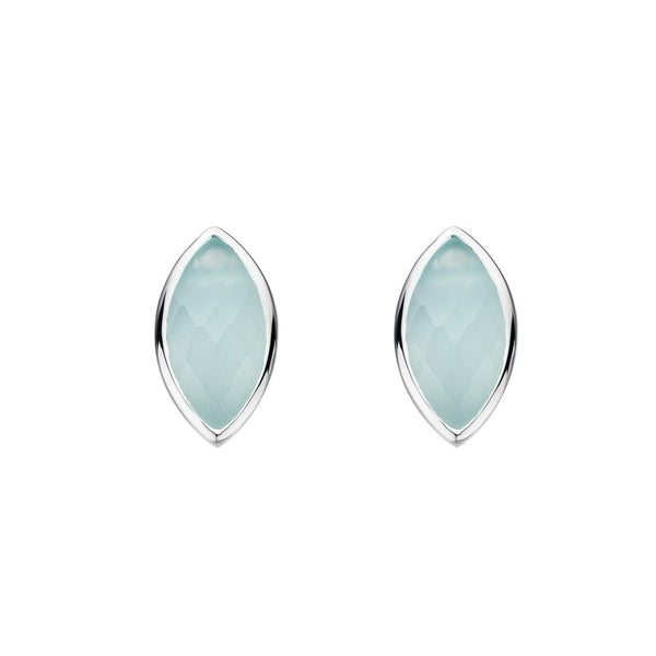 Blue Chalcedony Oval Stud Earrings