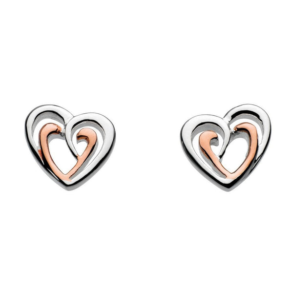 Silver Amena Double Heart Rose Gold Plate Earrings