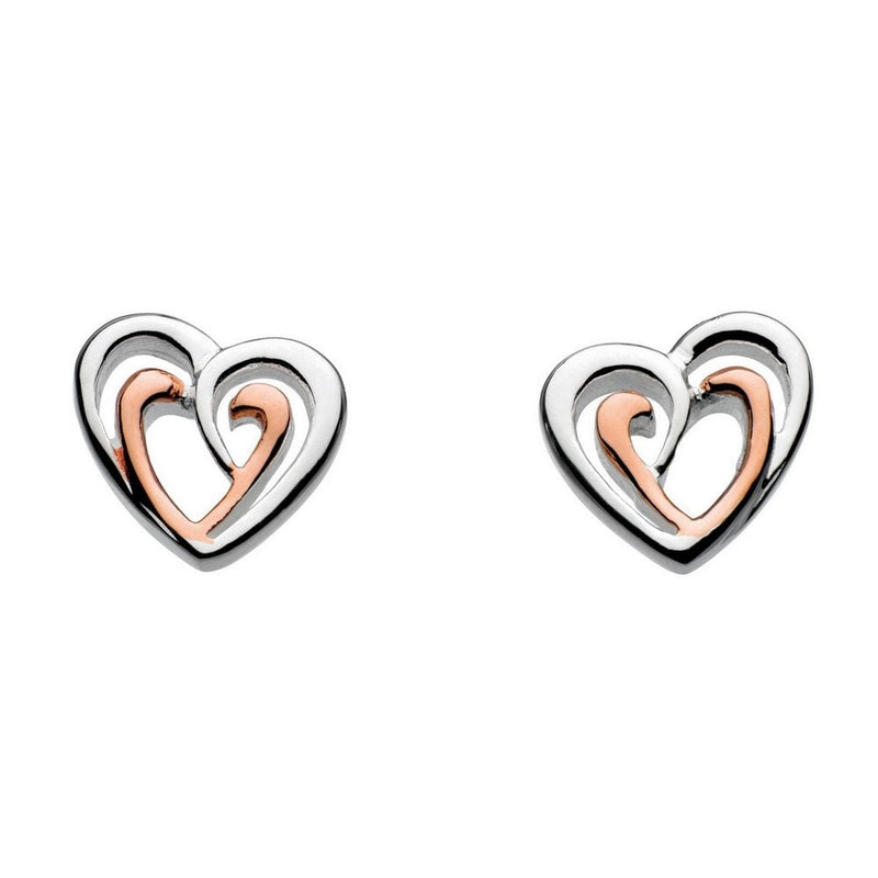 Silver Amena Double Heart Rose Gold Plate Earrings