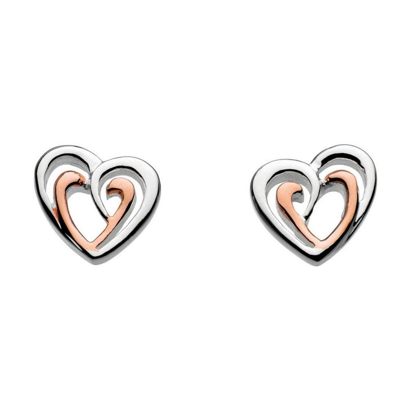 Silver Amena Double Heart Rose Gold Plate Earrings
