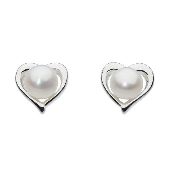Dinky Small Heart With Freshwater Pearl Stud Earrings