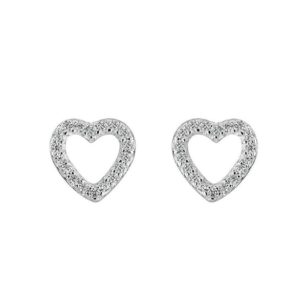 Silver Open Cubic Zirconia Heart Stud Earrings