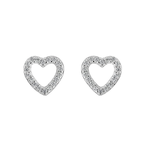 Silver Open Cubic Zirconia Heart Stud Earrings