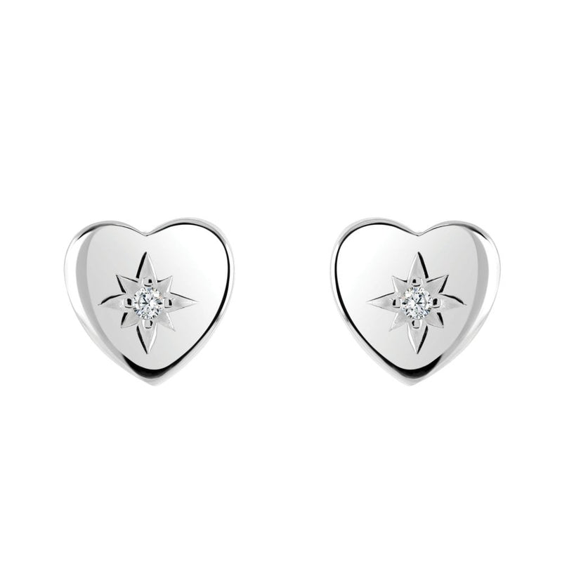 Sterling Silver Heart Cubic Zirconia In Star Stud Earrings