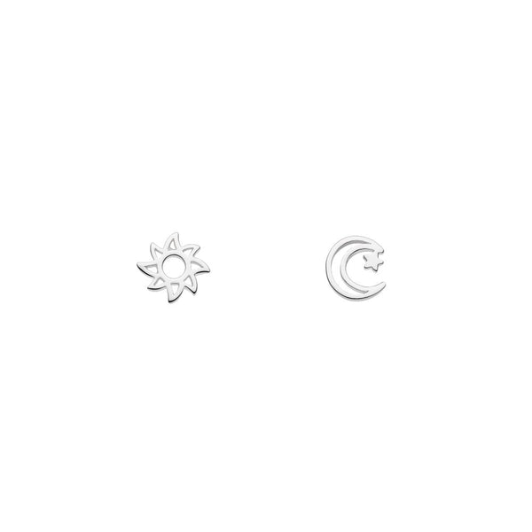 Sun & Moon With Star Stud Earrings