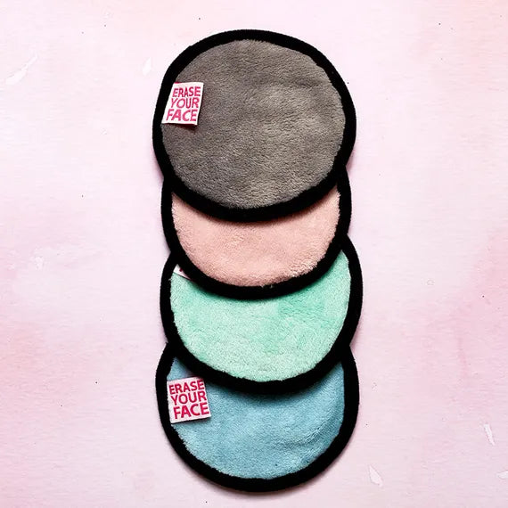 Erase Your Face - Pastel Reusable Makeup Removing Round Pads - Set Of 4