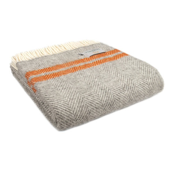 Fishbone 2 Grey & Pumpkin Stripe Wool Throw