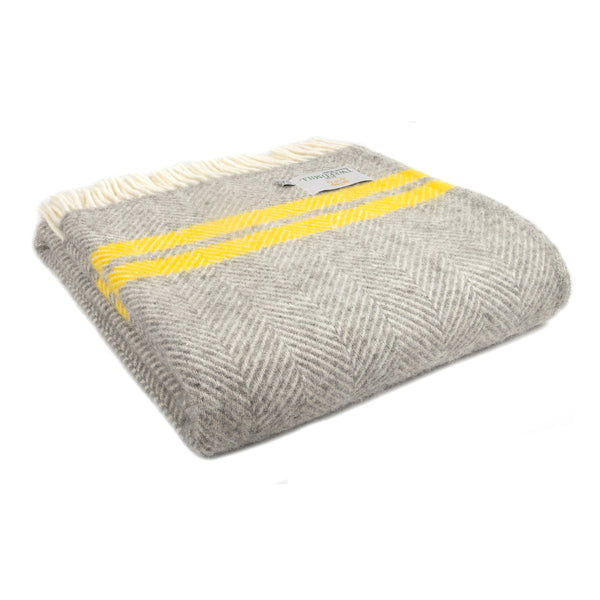 Fishbone 2 Grey & Yellow Stripe Wool Throw
