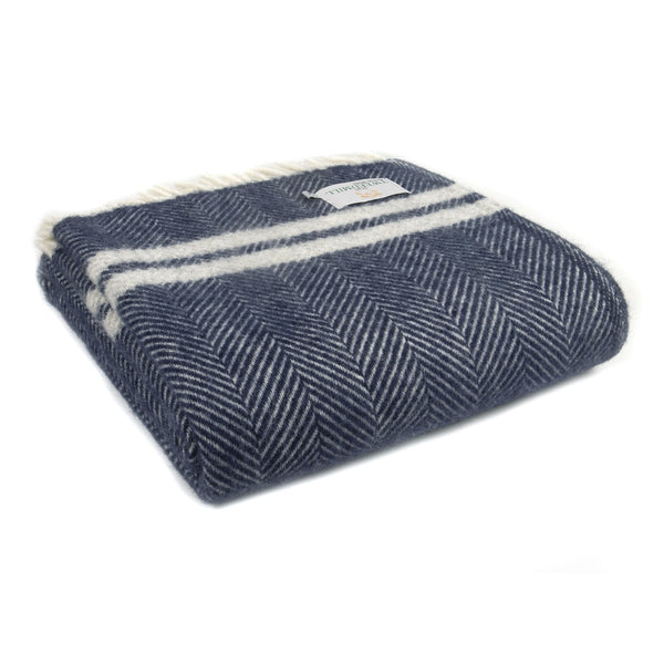 Fishbone 2 Stripe Navy & Silver Wool Throw