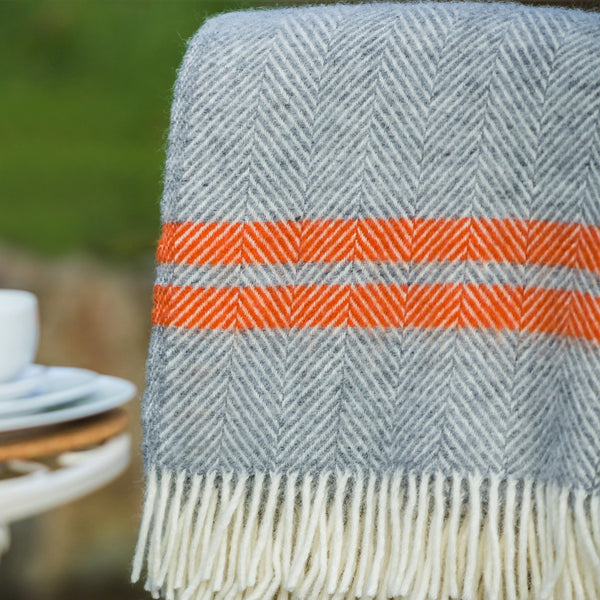 Fishbone 2 Grey & Pumpkin Stripe Wool Throw
