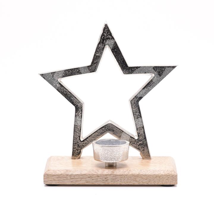 Metal Star & Wooden Tealight Holder