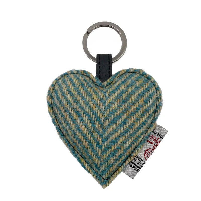 Harris Tweed Heart Keyring - Turquoise Herringbone