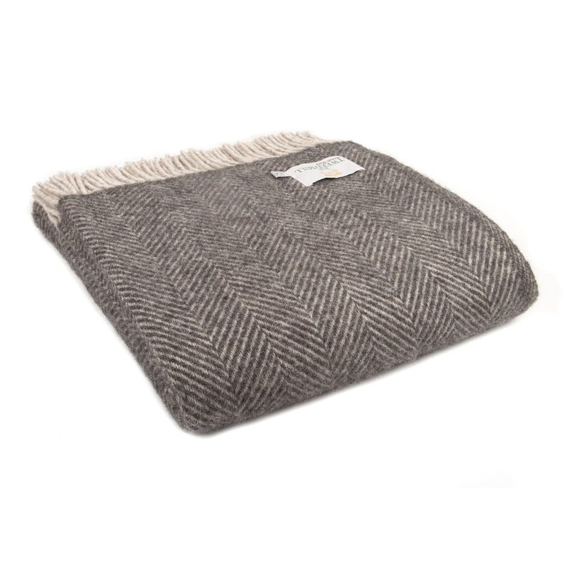 Herringbone Charcoal & Silver Wool Throw