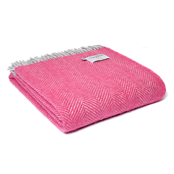 Herringbone Pink & Silver Wool Throw