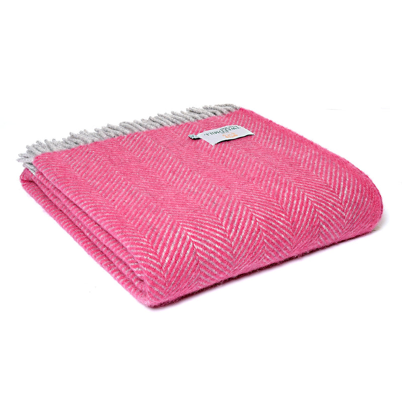 Herringbone Pink & Silver Wool Throw