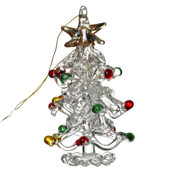 Hanging Glass Xmas Tree With Coloured Baubles
