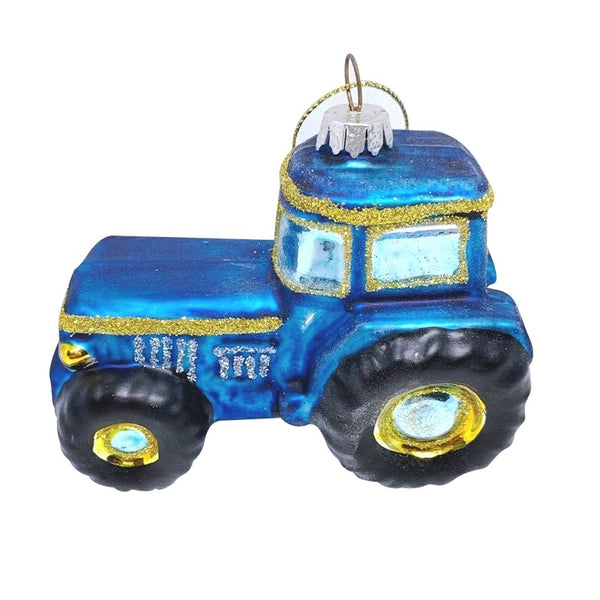 Hanging Glass Blue Tractor Decoration