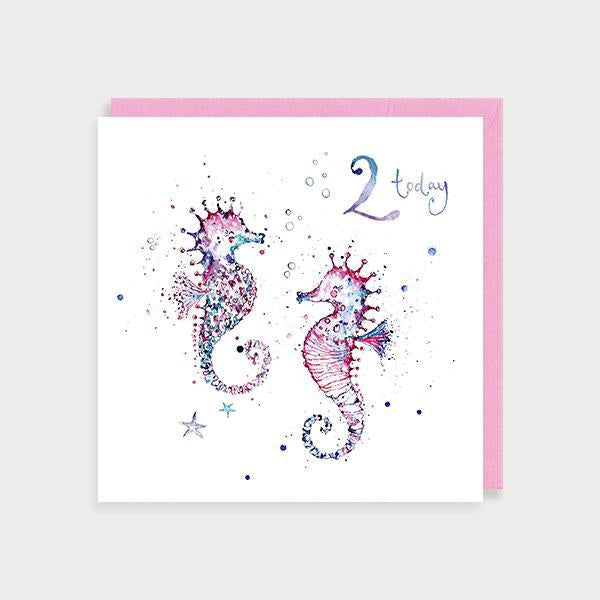 Girl Age 2 Seahorses Birthday Card
