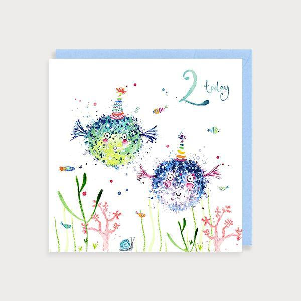 Age 2 Puffer Fish Birthday Card