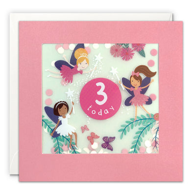 Age 3 Fairies Birthday Card with Paper Confetti