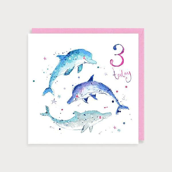 Age 3 Dolphins Birthday Card