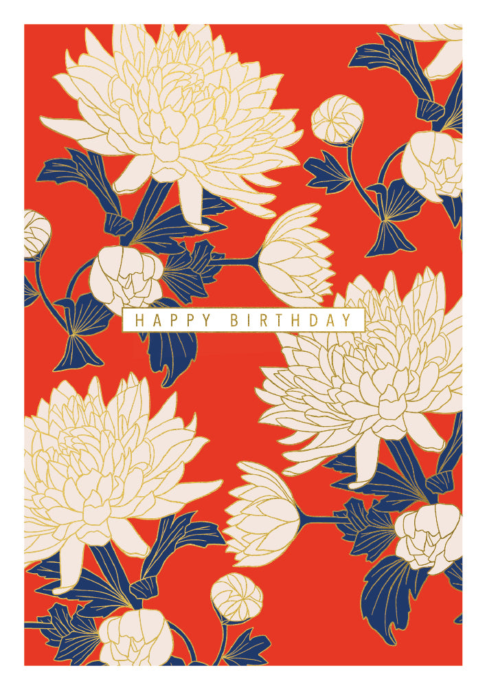 Floral On Red Birthday Card