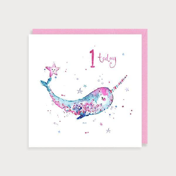 Age 1 Narwhal Birthday Card