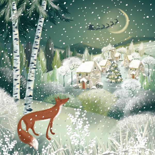 Fox in Snowy Village Charity Christmas Cards - CLIC SARGENT