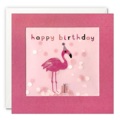 Flamingo Birthday Card with Paper Confetti