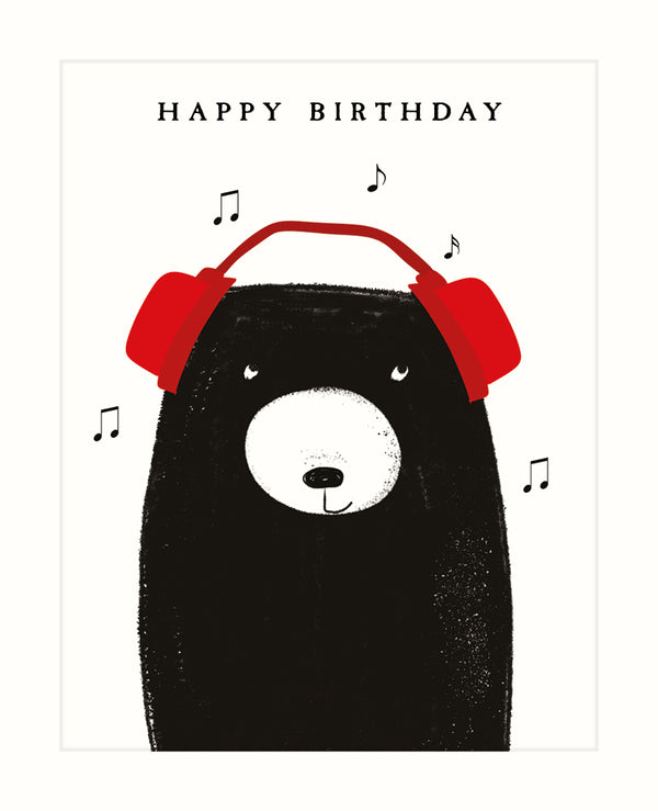 Bear Wearing Headphones Birthday Card