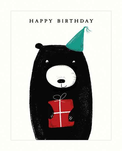 Bear With Present In Hat Birthday Card