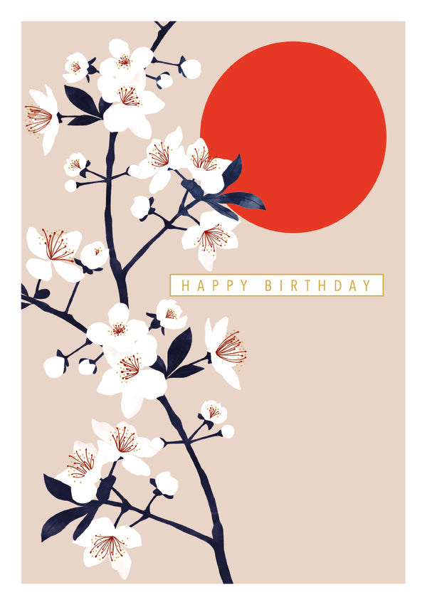 Blossom & Red Sun Birthday Card