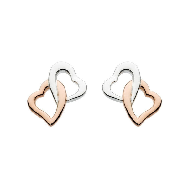 Interlinking Hearts With Rose Gold Plate Stud Earrings