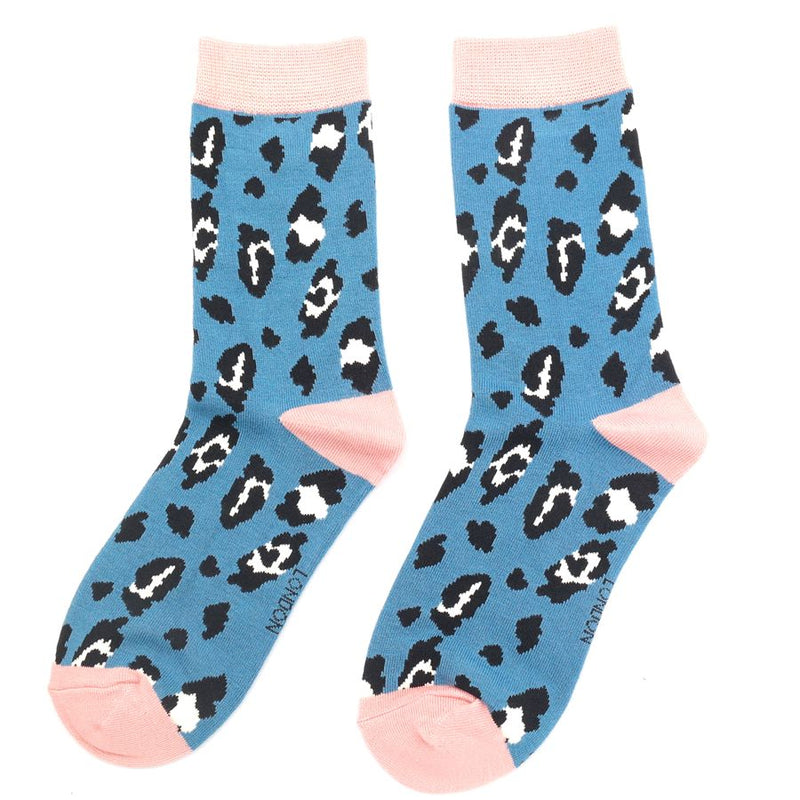 Leopard Spot Bamboo Socks - Denim