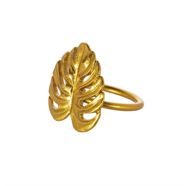 Gold Monstera Leaf Napkin Ring- Set Of 2