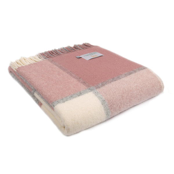 Block Check Charcoal & Dusky Pink Wool Throw