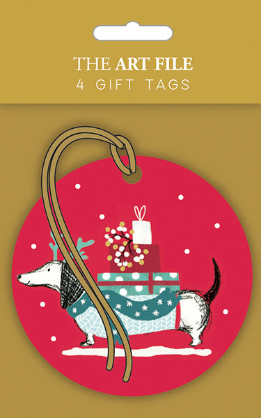 Sausage Dog And Presents Gift Tags- Pack Of 4