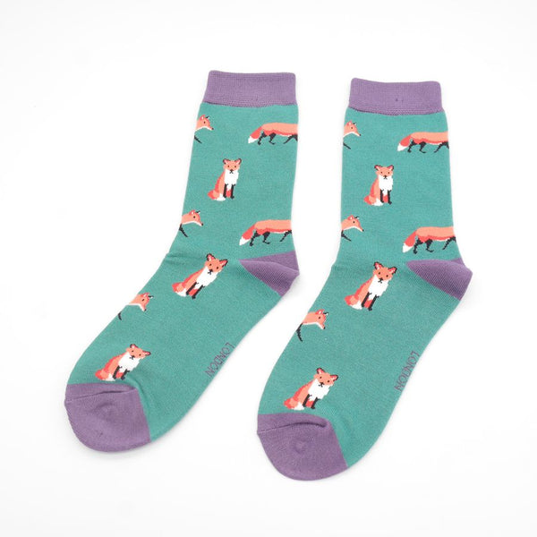 Foxes Bamboo Socks - Dark Green