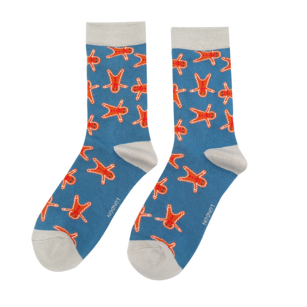 Gingerbread Men Bamboo Socks - Denim