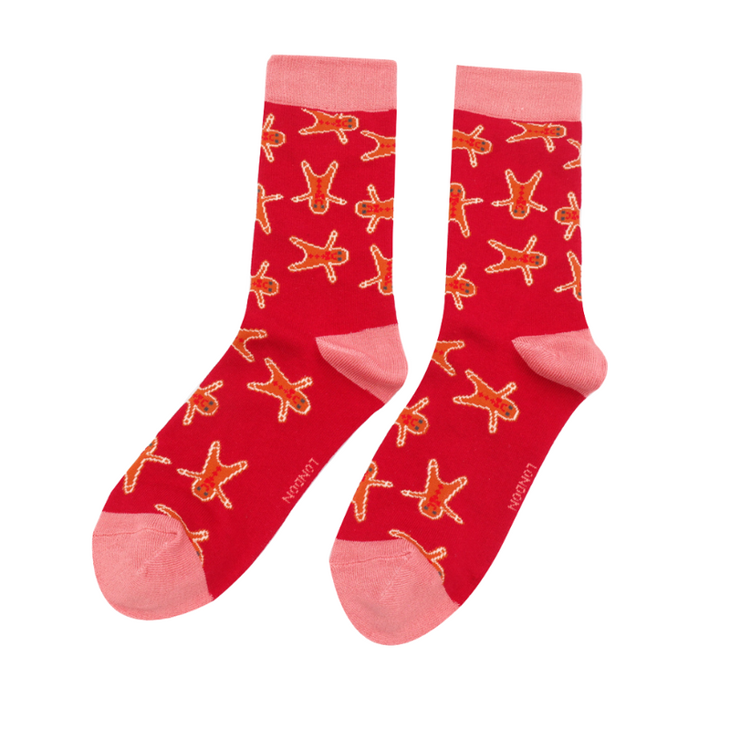 Gingerbread Men Bamboo Socks - Red
