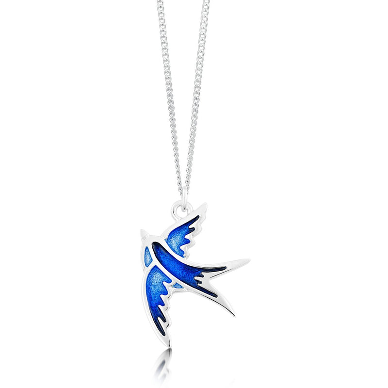 Swallows Pendant Necklace In Sapphire Enamel
