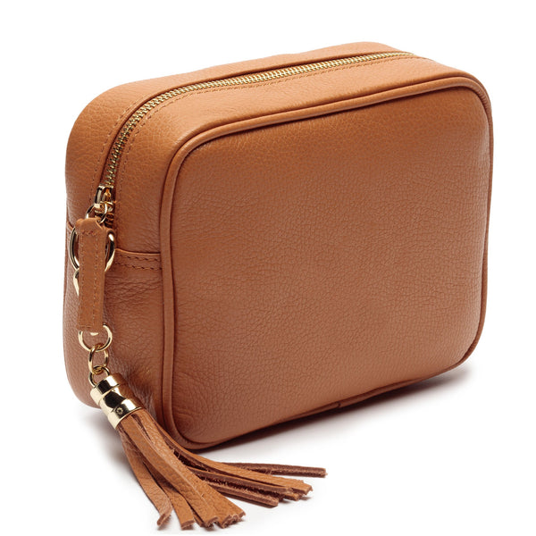 Tan Leather Handbag With Olive Leopard Strap