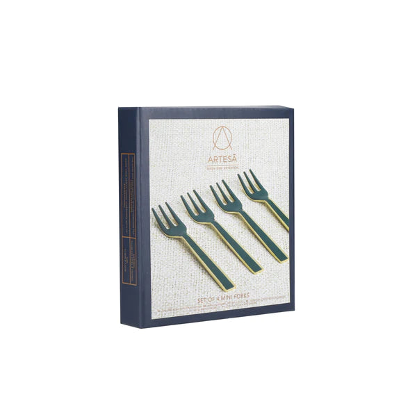 Artesà Mini Serving Forks, Set of 4, Green and Gold