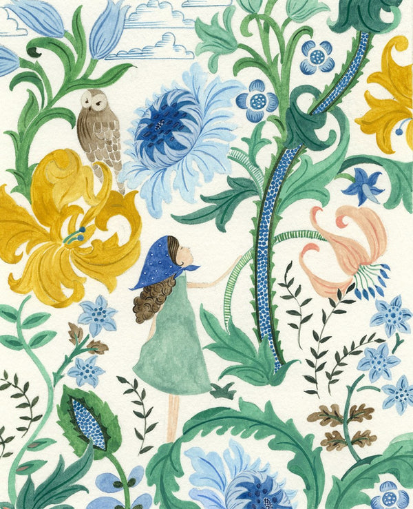 Girl with Foliage & Owl Card