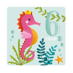 Age 6 Seahorse Birthday Card